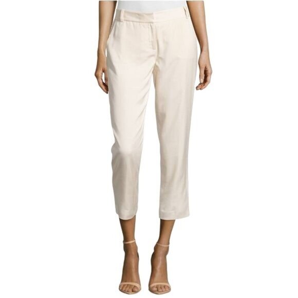DIANE VON FURSTENBURG Womens Georginne Pants SZ 0 Linen Crop Cream No Lining - Picture 2 of 12
